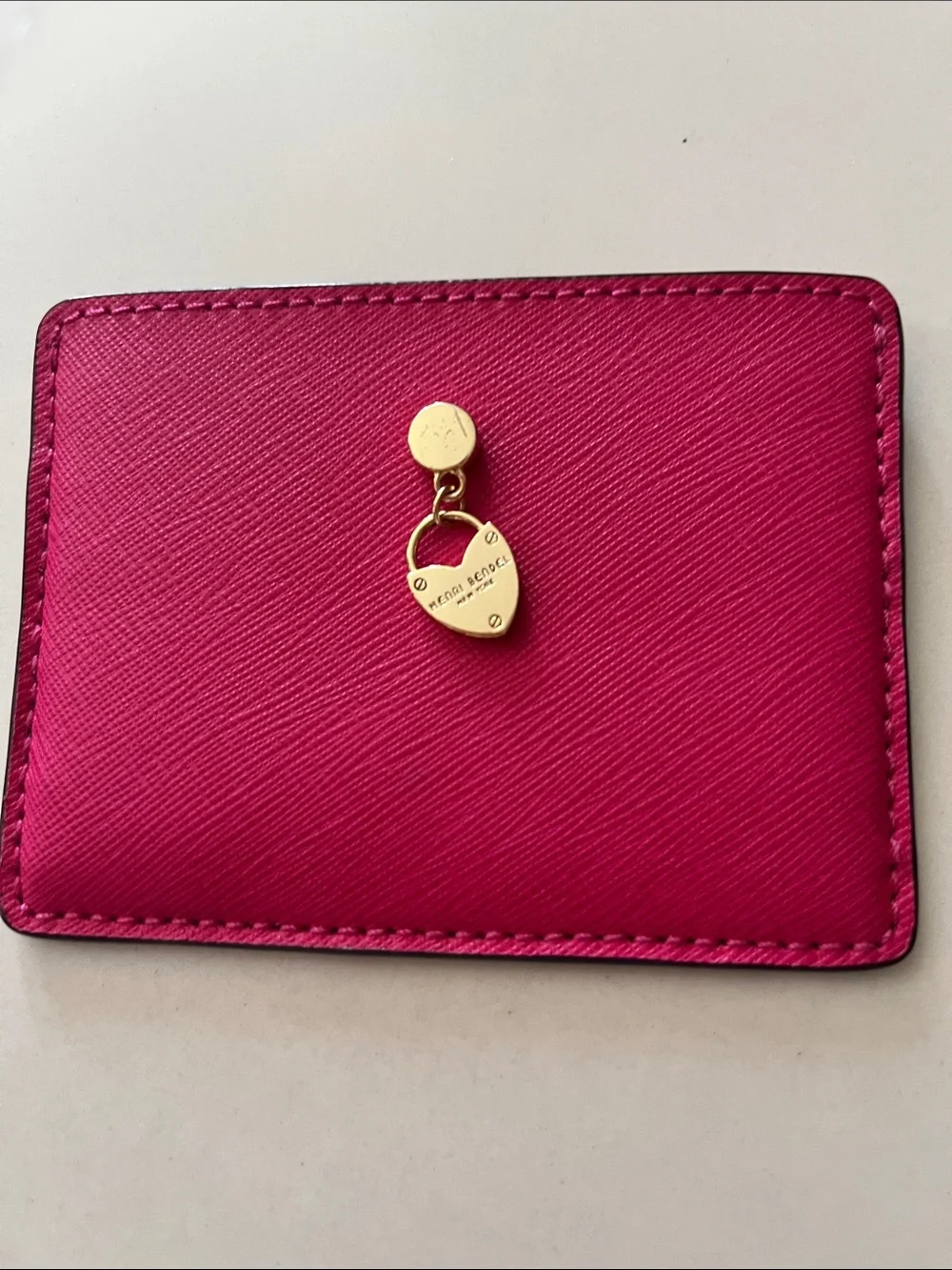 henri bendel Hot Pink Saffiano Cardholder with Gold Logo